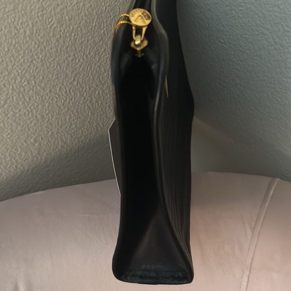 Mario Valentino black Pvc embossed clutch w/gold initial V hardware on front - Picture 2 of 6